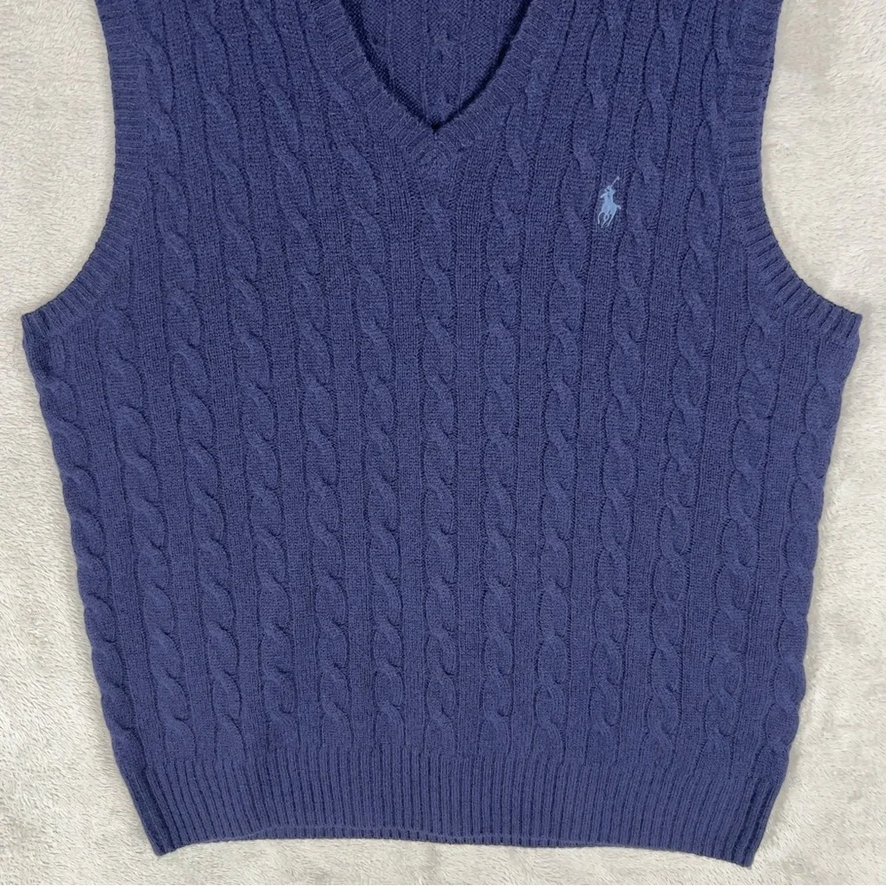Polo‎ Ralph Lauren Cable-Knit Wool Cashmere V-Neck Sweater Vest Men’s XL Navy